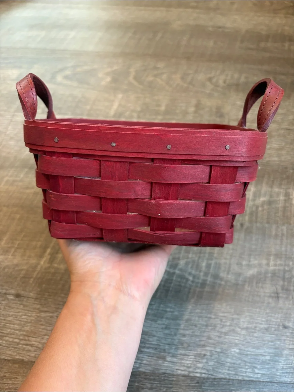 Longaberger Tea/Key Basket Leather Handles Lot of 2 READ